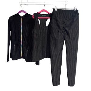 ARA Sports 3 PIECE Pastel Rainbow Zip Front Hoodie, Textured Leggings & Tank MED